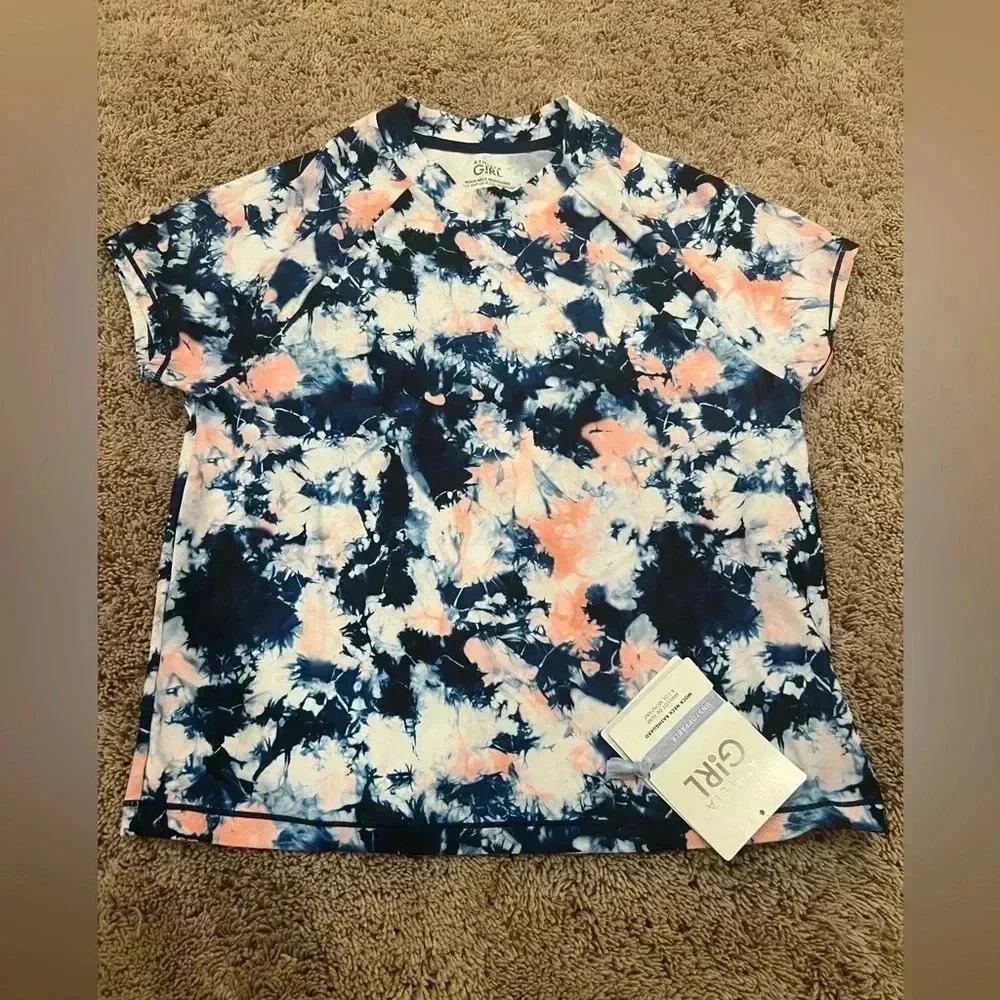 NWT new athleta girl mock neck rashgaurd swim top xxl 16 festival tie dye blue